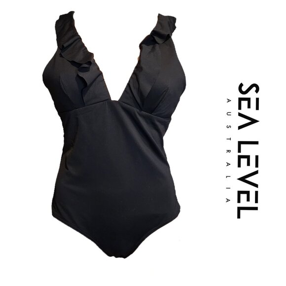 Sea Level Eco Essentials Frill One Piece NWT Black Size 10 - Picture 1 of 10